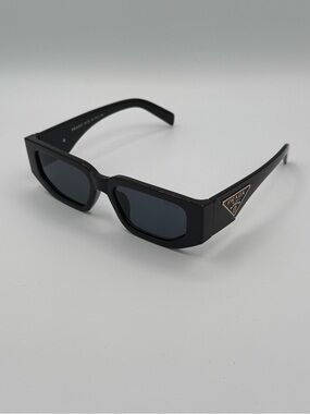 Prada Black Rectangular Sunglasses with Gold Triangle Emblemu
